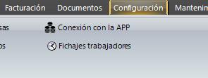 La pestanya Configuración de WinAlum 5.3 amb les opcions Conexión con la APP i Fichajes trabajadores